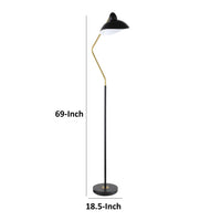 69 Inch Floor Lamp, V Curved Arm, Wavy Edges, Black Metal, Gold, White  - BM315286