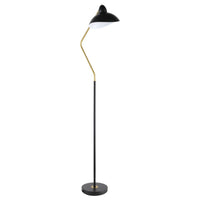 69 Inch Floor Lamp, V Curved Arm, Wavy Edges, Black Metal, Gold, White  - BM315286