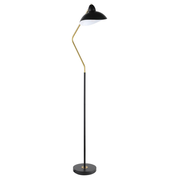 69 Inch Floor Lamp, V Curved Arm, Wavy Edges, Black Metal, Gold, White  - BM315286