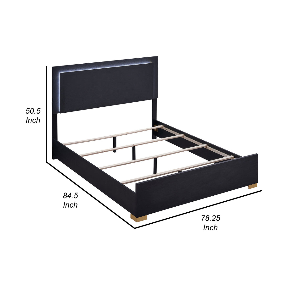 Dex Platform King Size Bed, Panel LED Headboard, Black Wood Melamine Finish