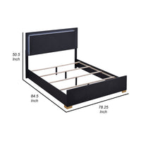Dex Platform King Size Bed, Panel LED Headboard, Black Wood Melamine Finish