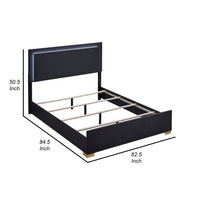 Dex Platform Queen Bed, Panel LED Headboard, Black Wood Melamine Finish