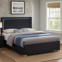 Dex Platform Queen Bed, Panel LED Headboard, Black Wood Melamine Finish