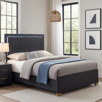 Dex Platform Queen Bed, Panel LED Headboard, Black Wood Melamine Finish