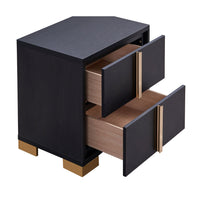 Dex 22 Inch Nightstand, 2 Drawers with Long Vertical Gold Handles, Black - BM315289