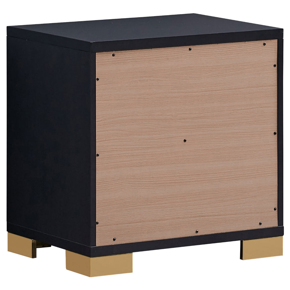 Dex 22 Inch Nightstand, 2 Drawers with Long Vertical Gold Handles, Black - BM315289