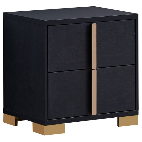 Dex 22 Inch Nightstand, 2 Drawers with Long Vertical Gold Handles, Black - BM315289
