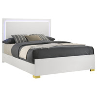 Dex Platform King Size Bed, Panel LED Headboard, White Wood Melamine Finish