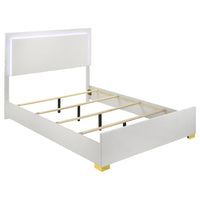 Dex Platform King Size Bed, Panel LED Headboard, White Wood Melamine Finish