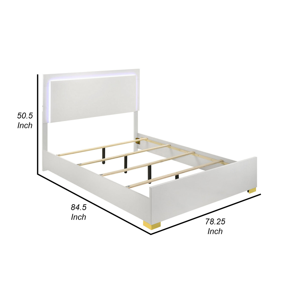 Dex Platform King Size Bed, Panel LED Headboard, White Wood Melamine Finish