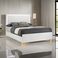 Dex Platform King Size Bed, Panel LED Headboard, White Wood Melamine Finish