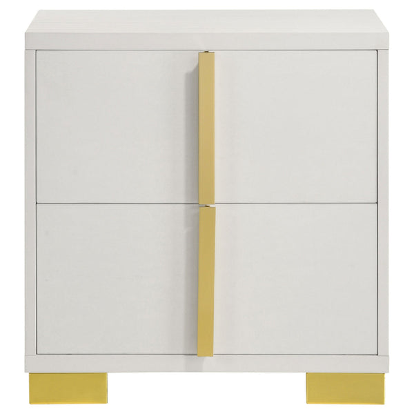 Dex 22 Inch Nightstand, 2 Drawers with Long Vertical Gold Handles, White - BM315294