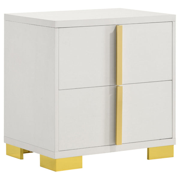 Dex 22 Inch Nightstand, 2 Drawers with Long Vertical Gold Handles, White - BM315294