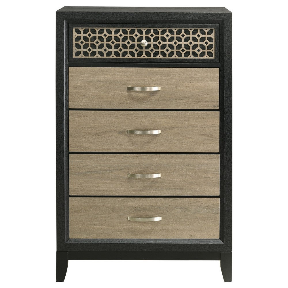 Aki 50 Inch Tall Dresser, 5 Drawers with Geometric Cut Out Design, Black - BM315301