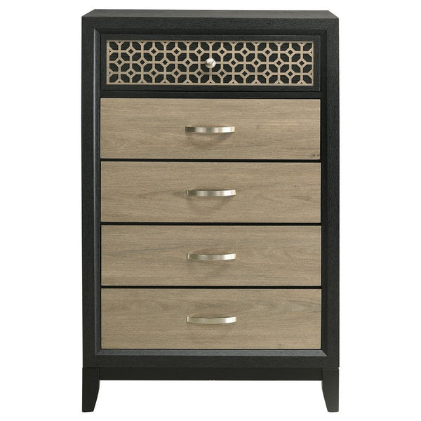 Aki 50 Inch Tall Dresser, 5 Drawers with Geometric Cut Out Design, Black - BM315301