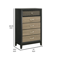 Aki 50 Inch Tall Dresser, 5 Drawers with Geometric Cut Out Design, Black - BM315301