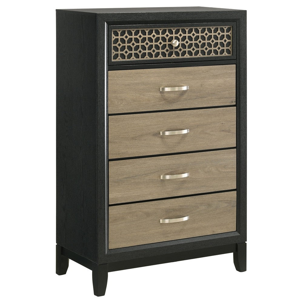 Aki 50 Inch Tall Dresser, 5 Drawers with Geometric Cut Out Design, Black - BM315301