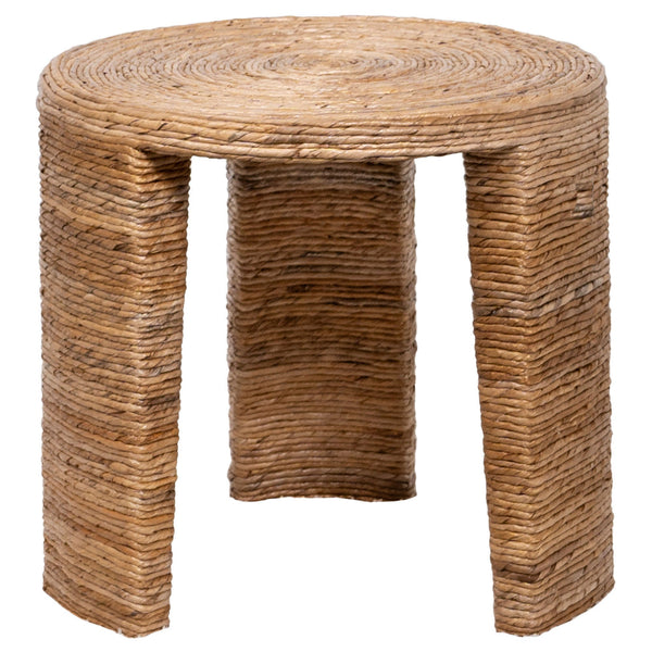 Asha 22 Inch Side End Table, Round Shaped Top with Natural Rattan Wrapping - BM315302