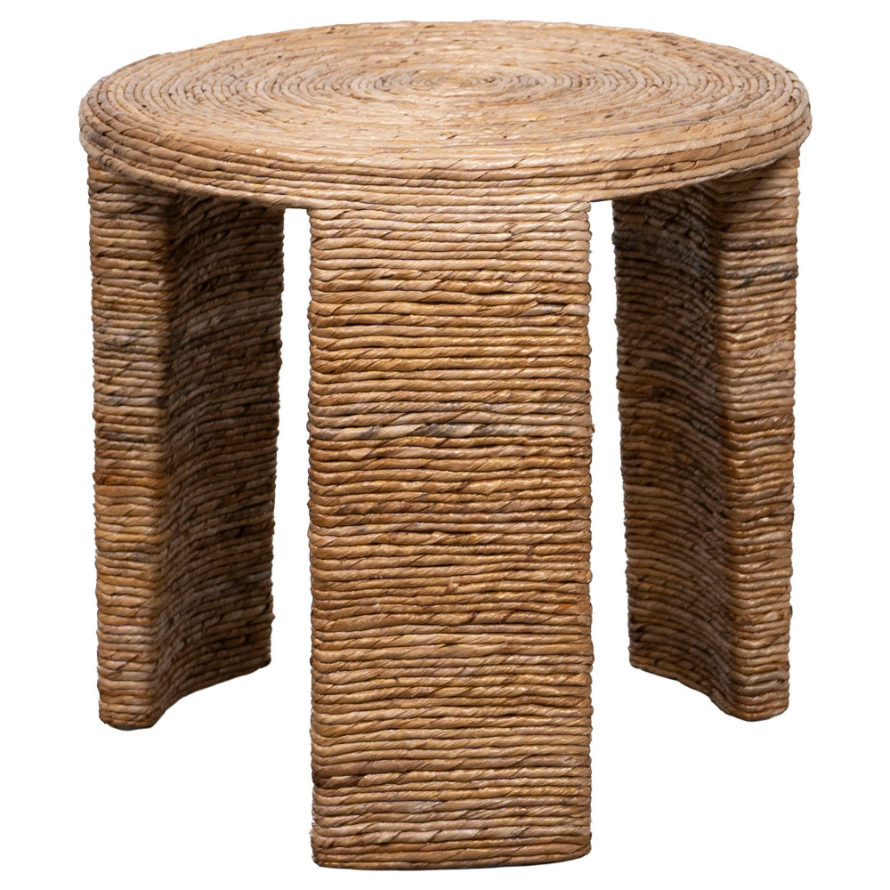 Asha 22 Inch Side End Table, Round Shaped Top with Natural Rattan Wrapping - BM315302