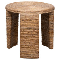 Asha 22 Inch Side End Table, Round Shaped Top with Natural Rattan Wrapping - BM315302