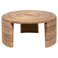 Asha 36 Inch Coffee Table, Round Shaped Top with Natural Rattan Wrapping - BM315303