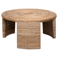 Asha 36 Inch Coffee Table, Round Shaped Top with Natural Rattan Wrapping - BM315303