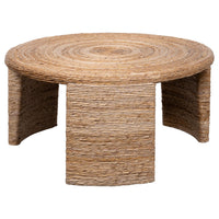 Asha 36 Inch Coffee Table, Round Shaped Top with Natural Rattan Wrapping - BM315303