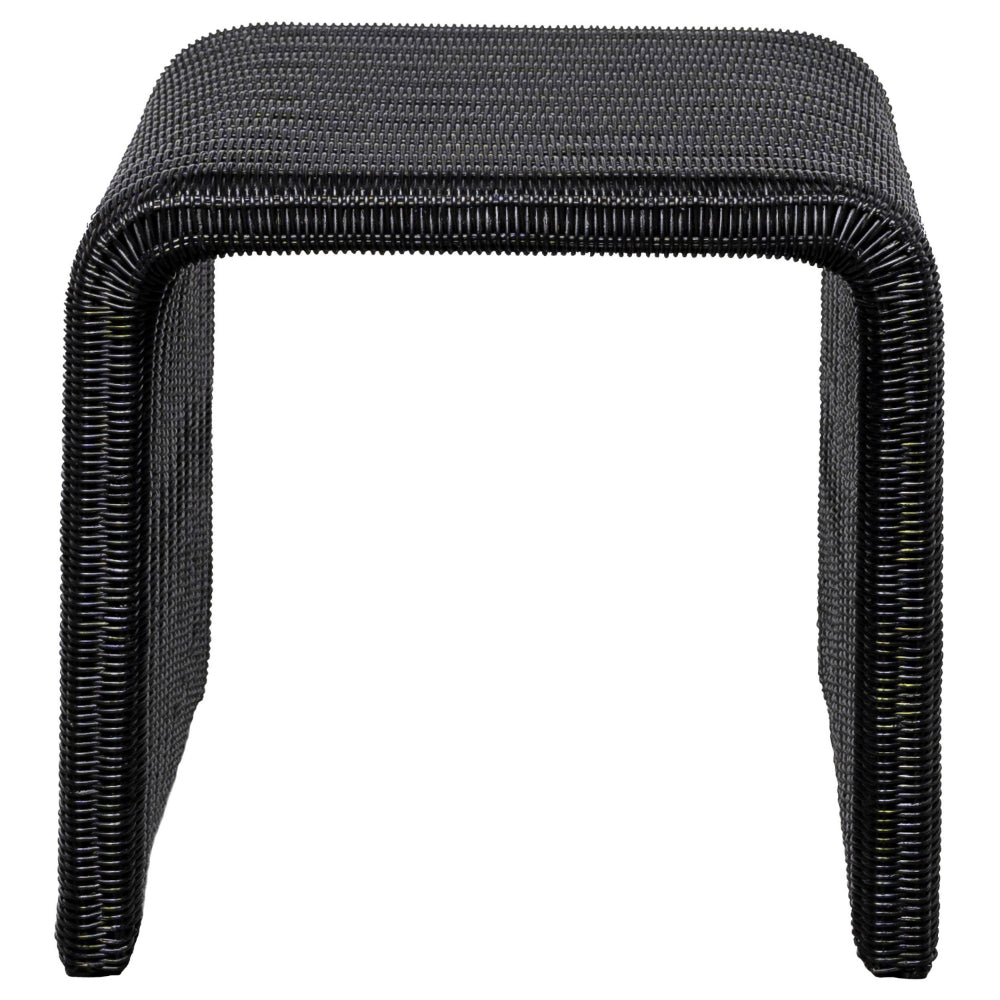 Gigi 22 Inch Side End Table, Black Woven Rattan, Square Waterfall Edges - BM315304