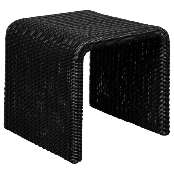 Gigi 22 Inch Side End Table, Black Woven Rattan, Square Waterfall Edges - BM315304