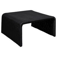 Gigi 36 Inch Coffee Table, Black Woven Rattan, Square Waterfall Edges - BM315305