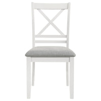 Hoa 18 Inch Dining Side Chair Set of 2, Gray Padded Seat, White Solid Wood - BM315307