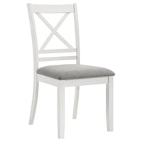 Hoa 18 Inch Dining Side Chair Set of 2, Gray Padded Seat, White Solid Wood - BM315307