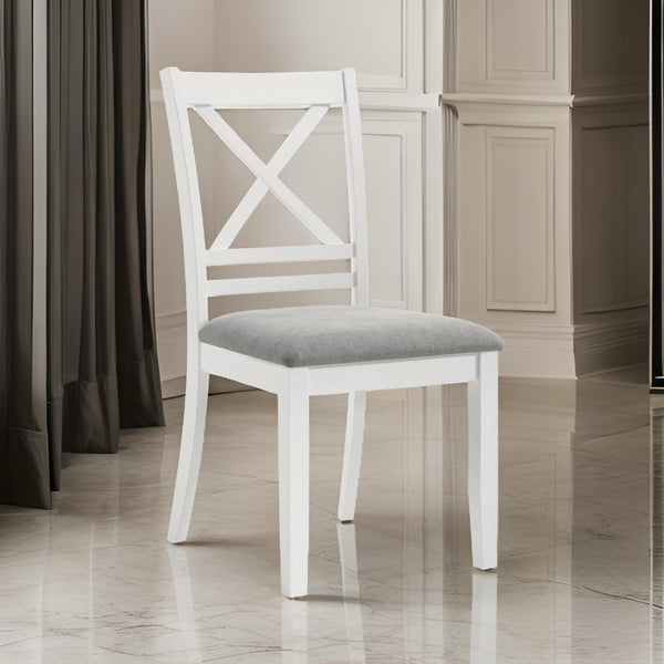 Hoa 18 Inch Dining Side Chair Set of 2, Gray Padded Seat, White Solid Wood - BM315307