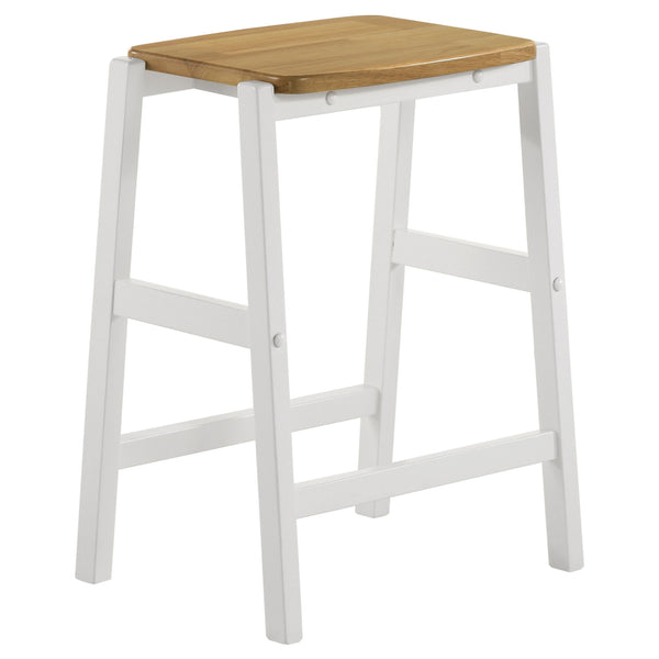 Hoa 24 Inch Counter Height Stool Set of 2, Footrest, White Brown Solid Wood - BM315310