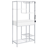 Roa 67 Inch Wine Bar Storage with 5 Shelves, 1 Drawer, White, Chrome Metal - BM315316