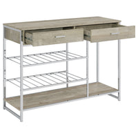 Mel 48 Inch Wine Rack Bar Sideboard, 2 Drawers, Shelves, Gray, Chrome Metal - BM315317