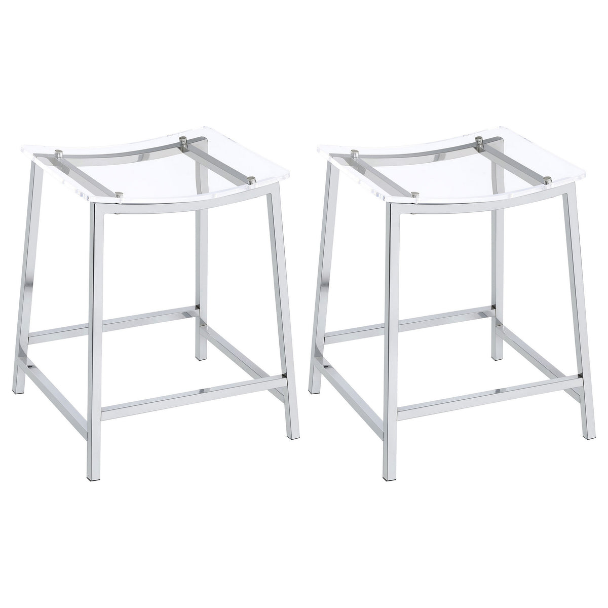 Ani 24 Inch Counter Height Stool Set of 2, Acrylic Clear, Chrome Metal - BM315319