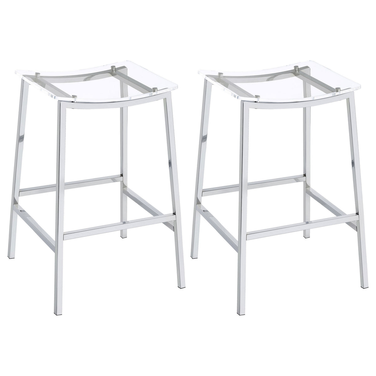 Ani 29 Inch Barstool Set of 2, Acrylic Clear Seat, Footrest, Chrome Metal - BM315320