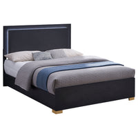 Dex Full Size Bed with LED Framed Headboard, Black Wood Finish, Gold Legs