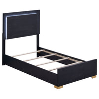 Dex Twin Size Bed with LED Framed Headboard, Black Wood Finish, Gold Legs
