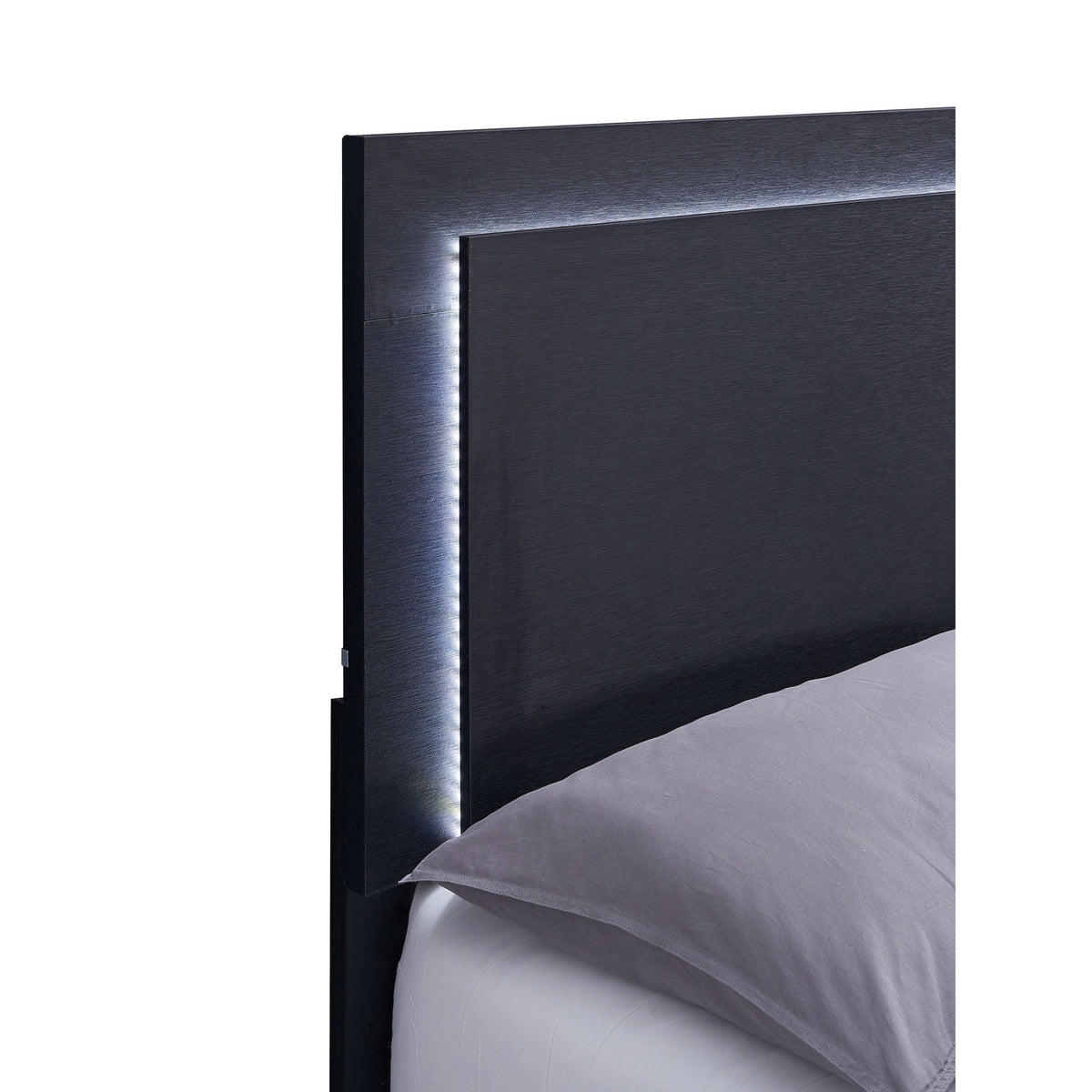 Dex Twin Size Bed with LED Framed Headboard, Black Wood Finish, Gold Legs