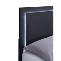 Dex Twin Size Bed with LED Framed Headboard, Black Wood Finish, Gold Legs