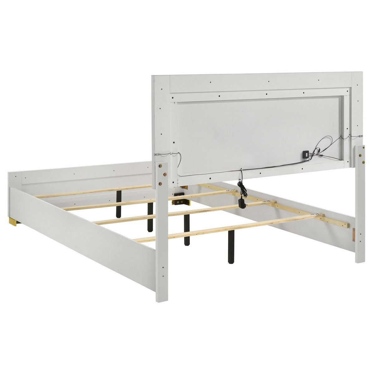 Dex Full Size Bed with LED Framed Headboard, White Wood Finish, Gold Legs