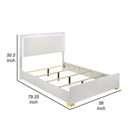 Dex Full Size Bed with LED Framed Headboard, White Wood Finish, Gold Legs