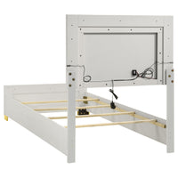 Dex Twin Size Bed with LED Framed Headboard, White Wood Finish, Gold Legs