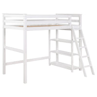 Ica Modern Twin Loft Bed with 3 Shelves and Ladder, White Solid Wood - BM315326