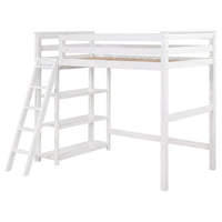 Ica Modern Twin Loft Bed with 3 Shelves and Ladder, White Solid Wood - BM315326