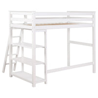 Ica Modern Twin Loft Bed with 3 Shelves and Ladder, White Solid Wood - BM315326