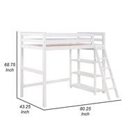 Ica Modern Twin Loft Bed with 3 Shelves and Ladder, White Solid Wood - BM315326