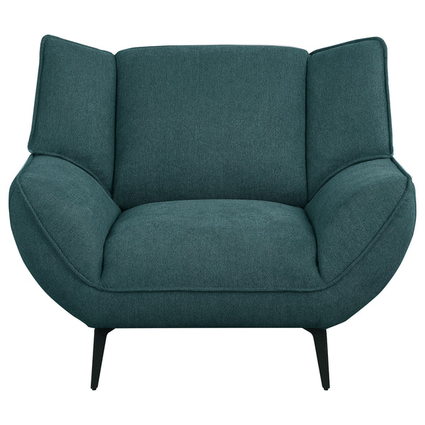 Toer 43 Inch Accent Sofa Chair, Flared Arms, Teal Blue Fabric, Black Metal - BM315330